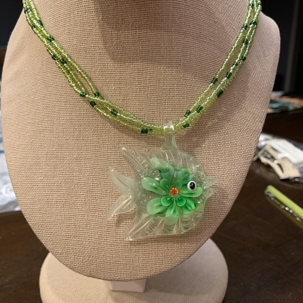 Blown glass fish pendant and earrings set